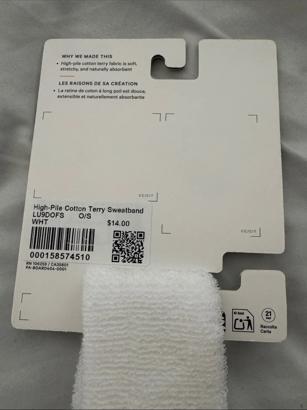 lululemon athletica White High-Pile Cotton Terry Sweatband with Black Logo